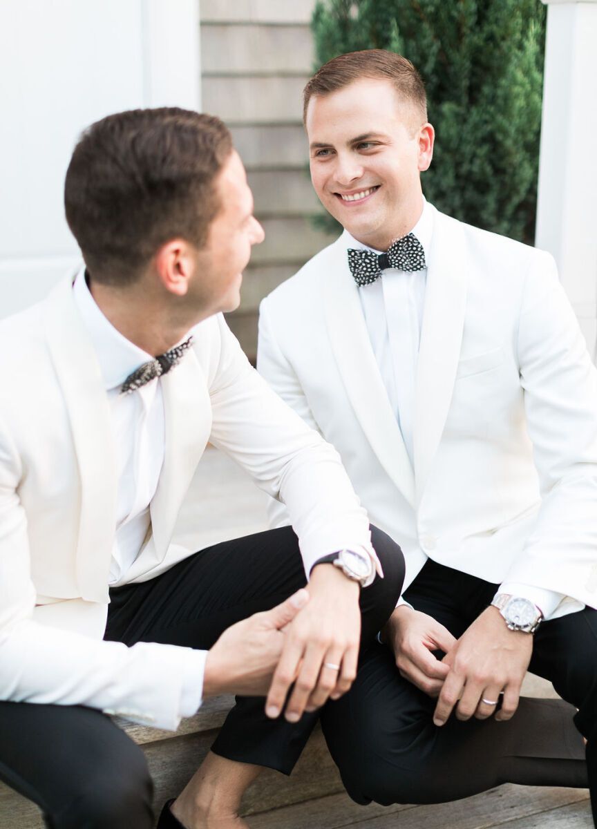 See more white tuxedo groom attire from Christian and Andres' country wedding