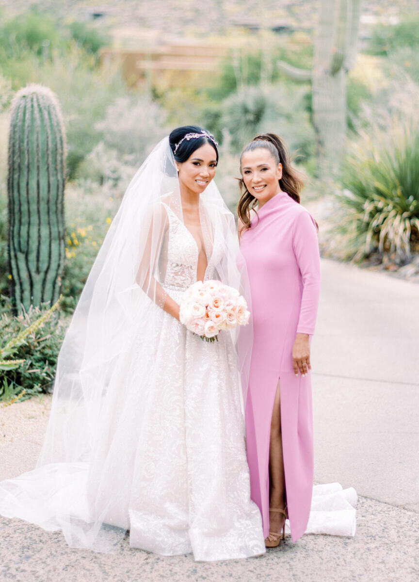 Best Mother of the Bride Dresses: A sleek pop of pink.