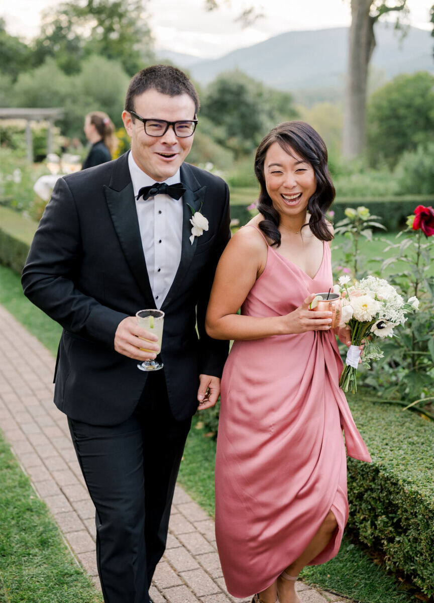 The wedding party was all smiles at this elevated garden wedding.