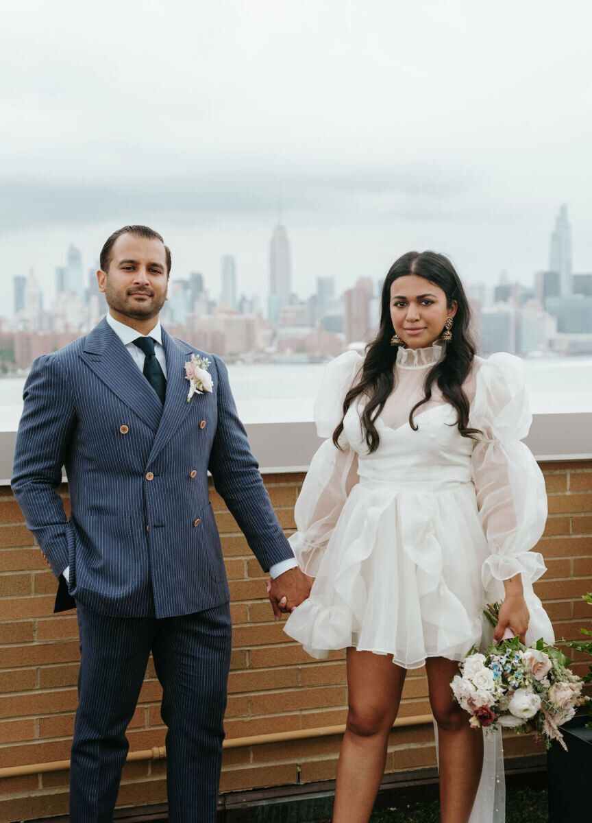 See more pinstripe blue double-breasted suit groom attire from Ankita and Manoj's intimate wedding