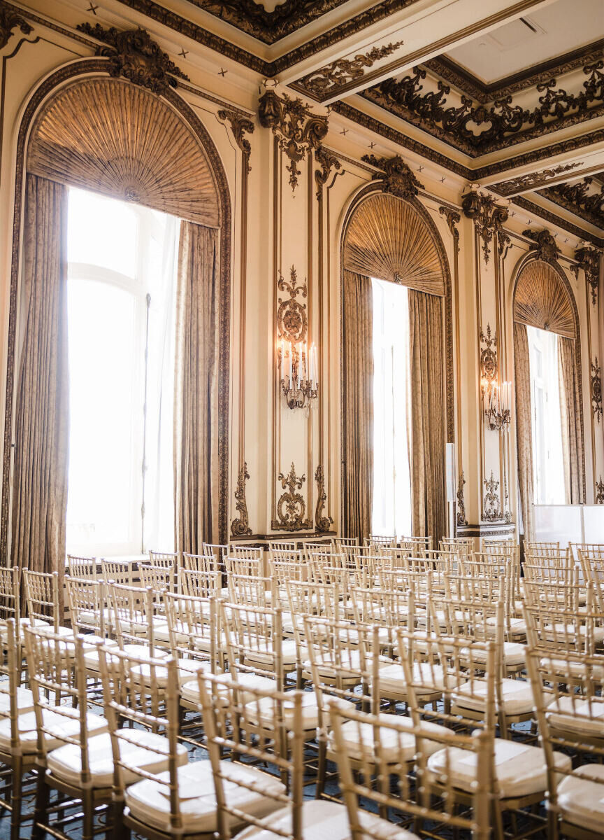 Holiday Wedding: Chairs lining a grand room in Fairmont San Francisco