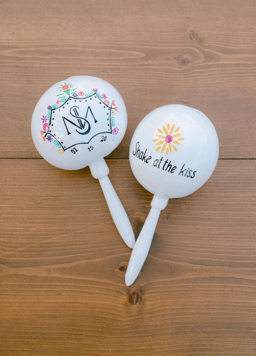 Mexican wedding: monogrammed maracas as wedding favors