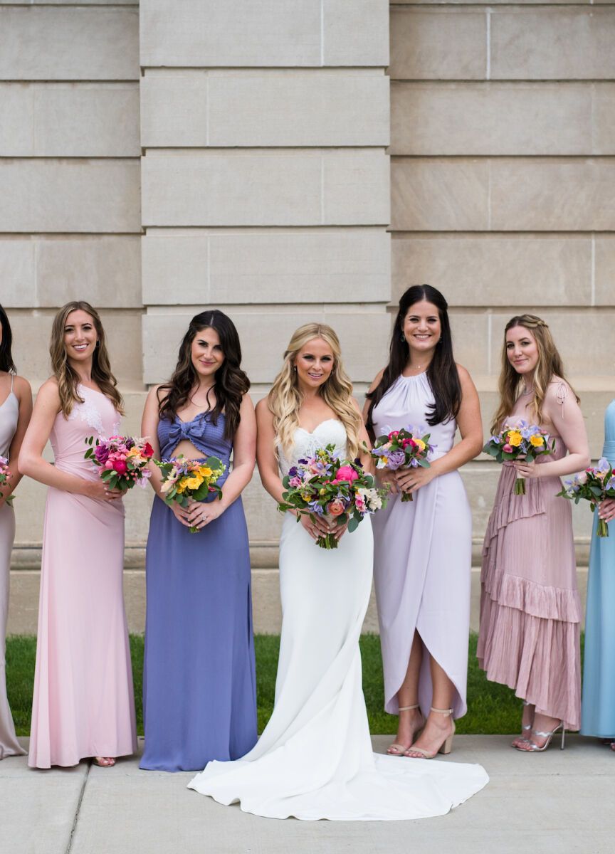 Purple and peach bridesmaid dresses best sale