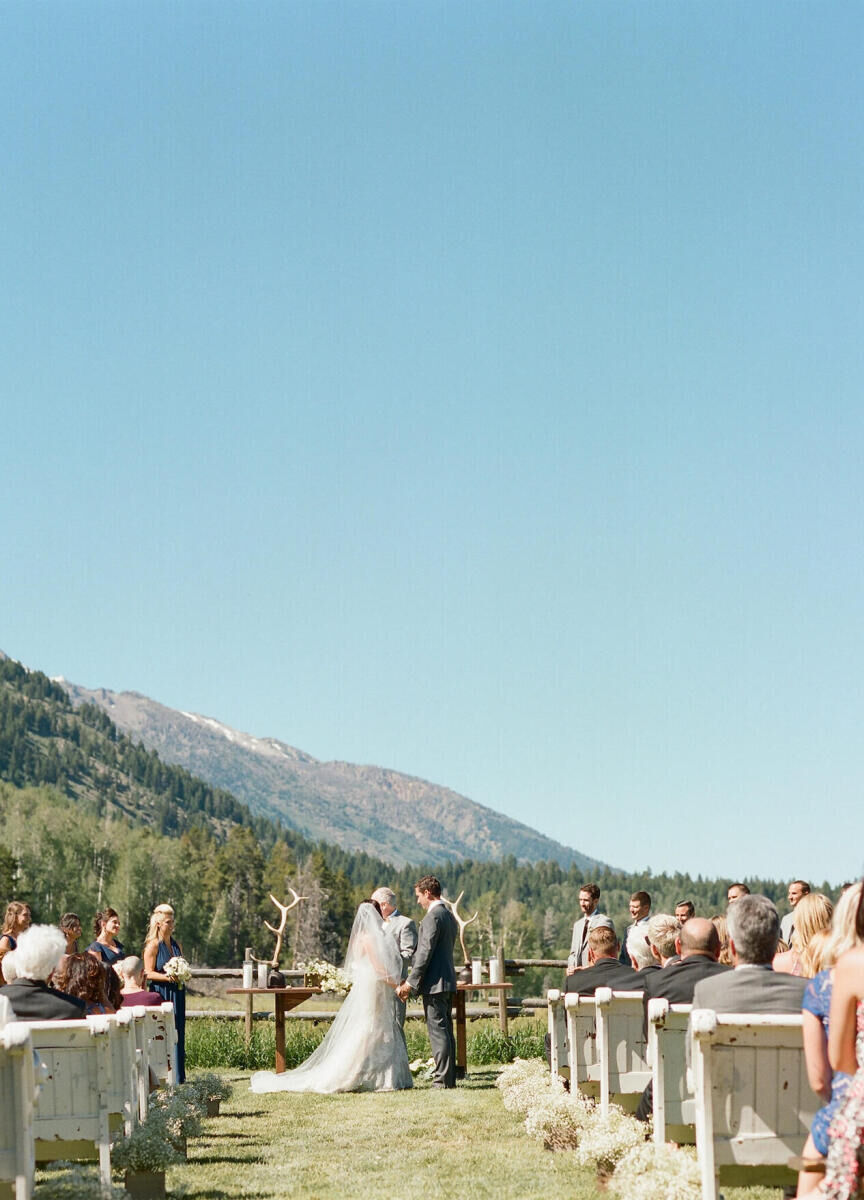 Mountain Wedding: An outdoor setup during a wedding couple's ceremony in Wyoming.