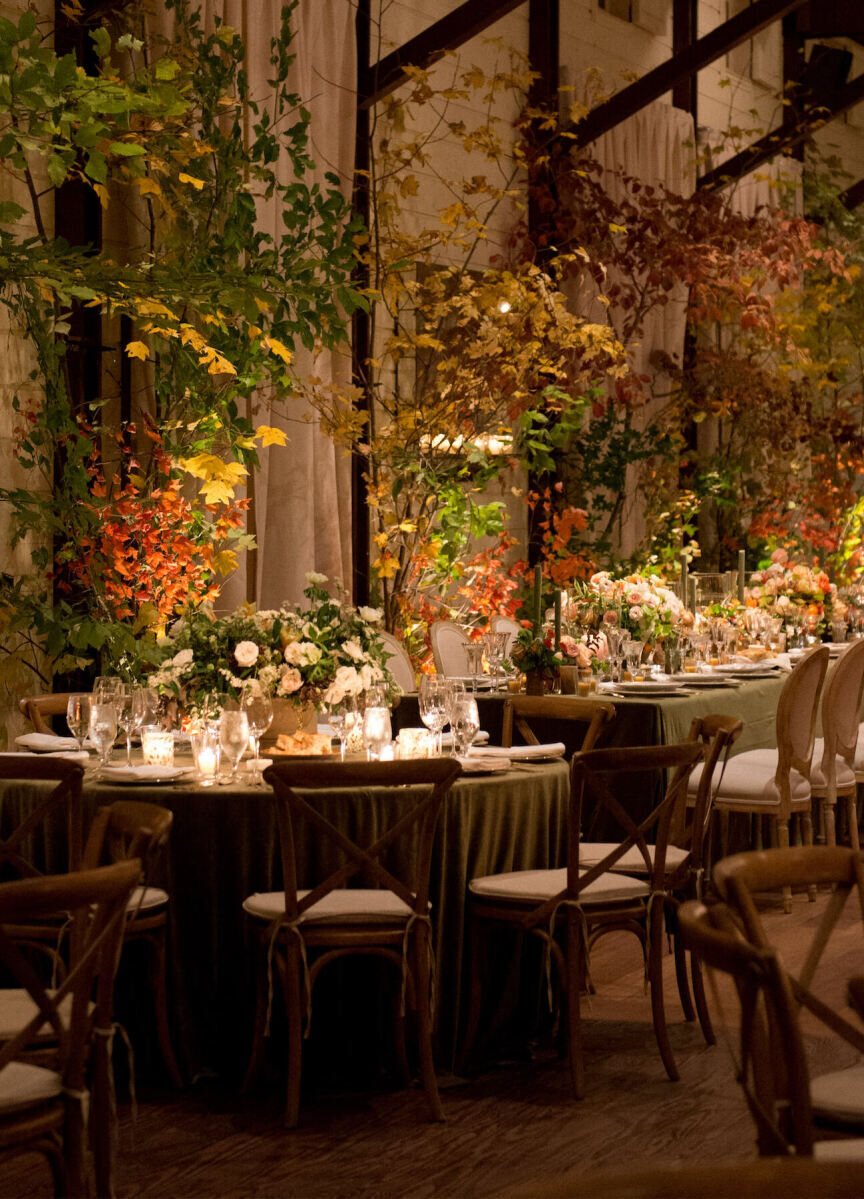 Pippin Hill Farm: A dimly-lit indoor reception area with greenery going almost up to the ceiling.