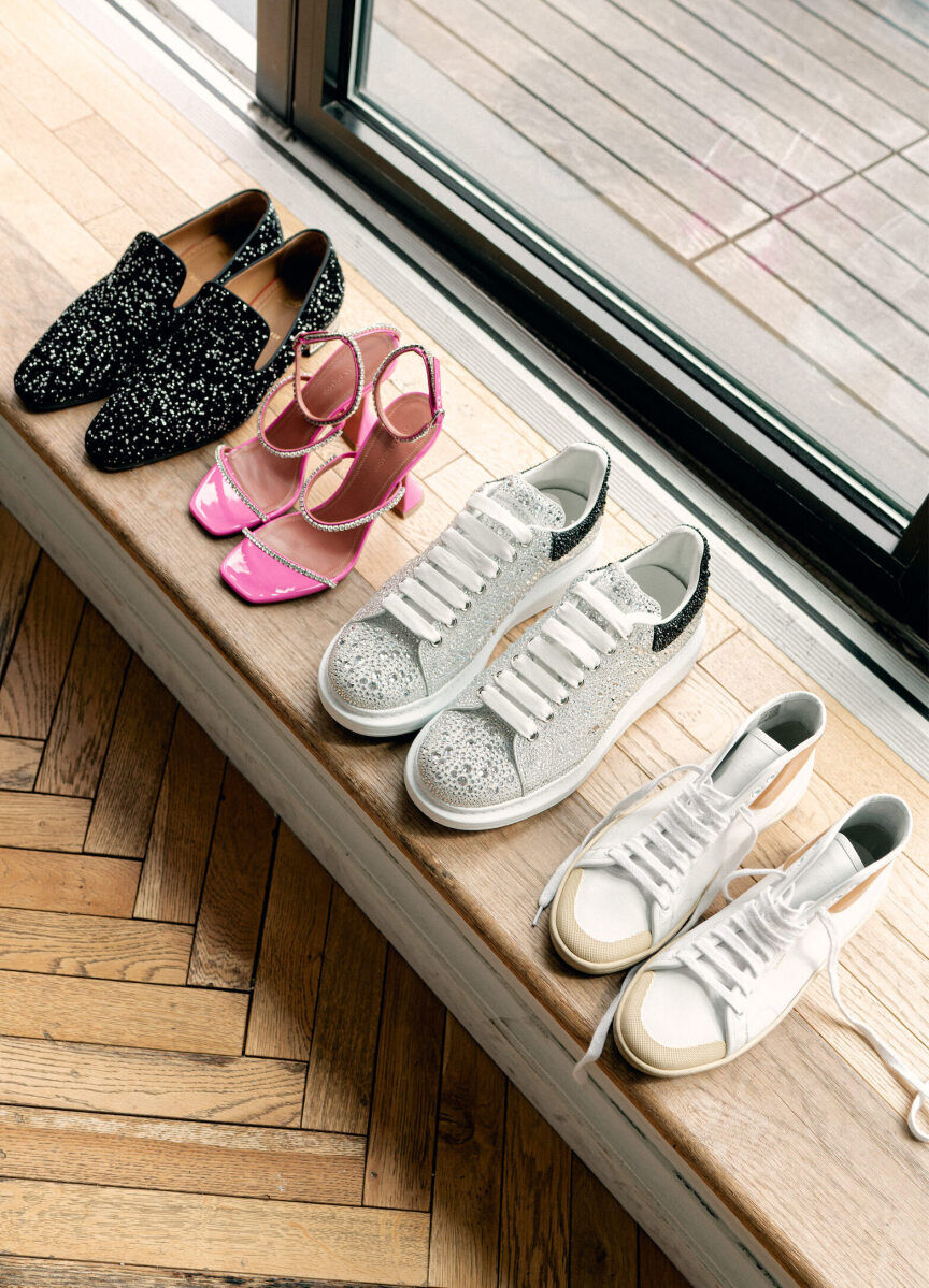 For their surprise wedding, the fashionable bride and groom both wore multiple pairs of shoes.