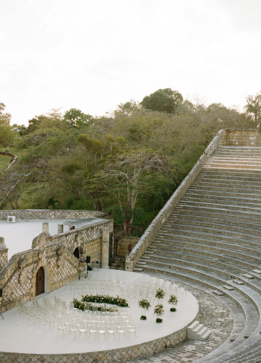 Wedding Aisle: An outdoor ceremony setup at an amphitheater in the Dominican Republic.