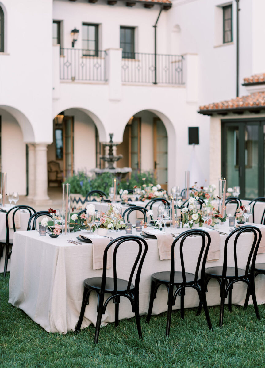 Wedding details: A wedding reception set up on the lawn of a private estate.