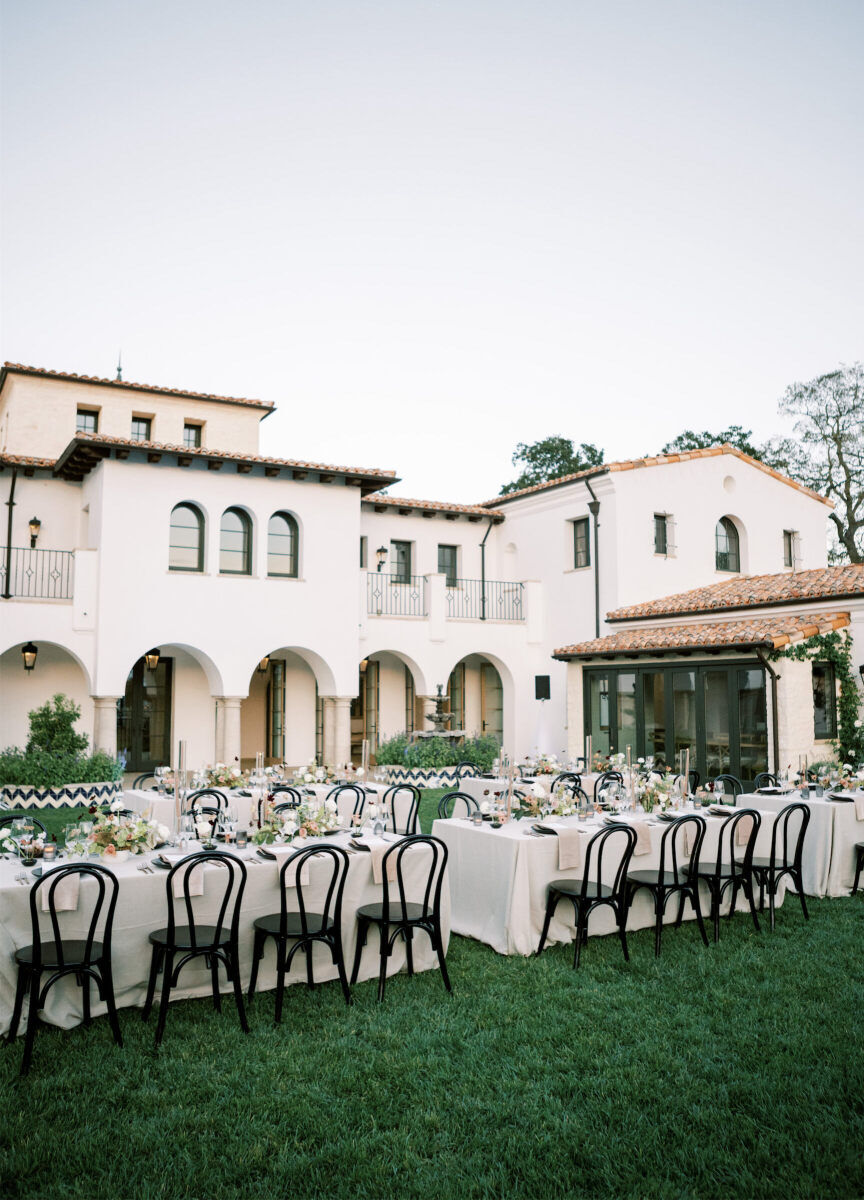 Wedding details: An Italian-style private estate set for a wedding reception in California.