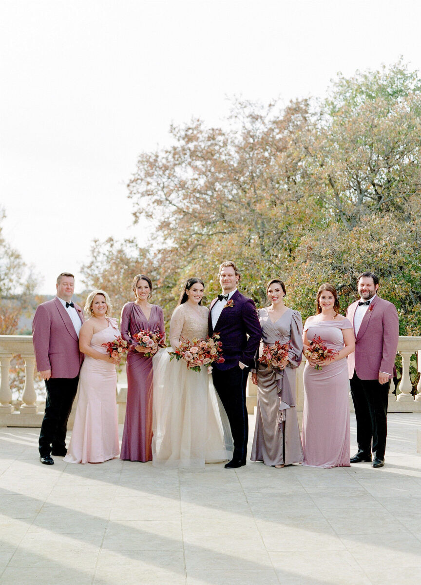 Wedding details: blush and mauve bridesmaids at Kirby & Adam's Texas wedding