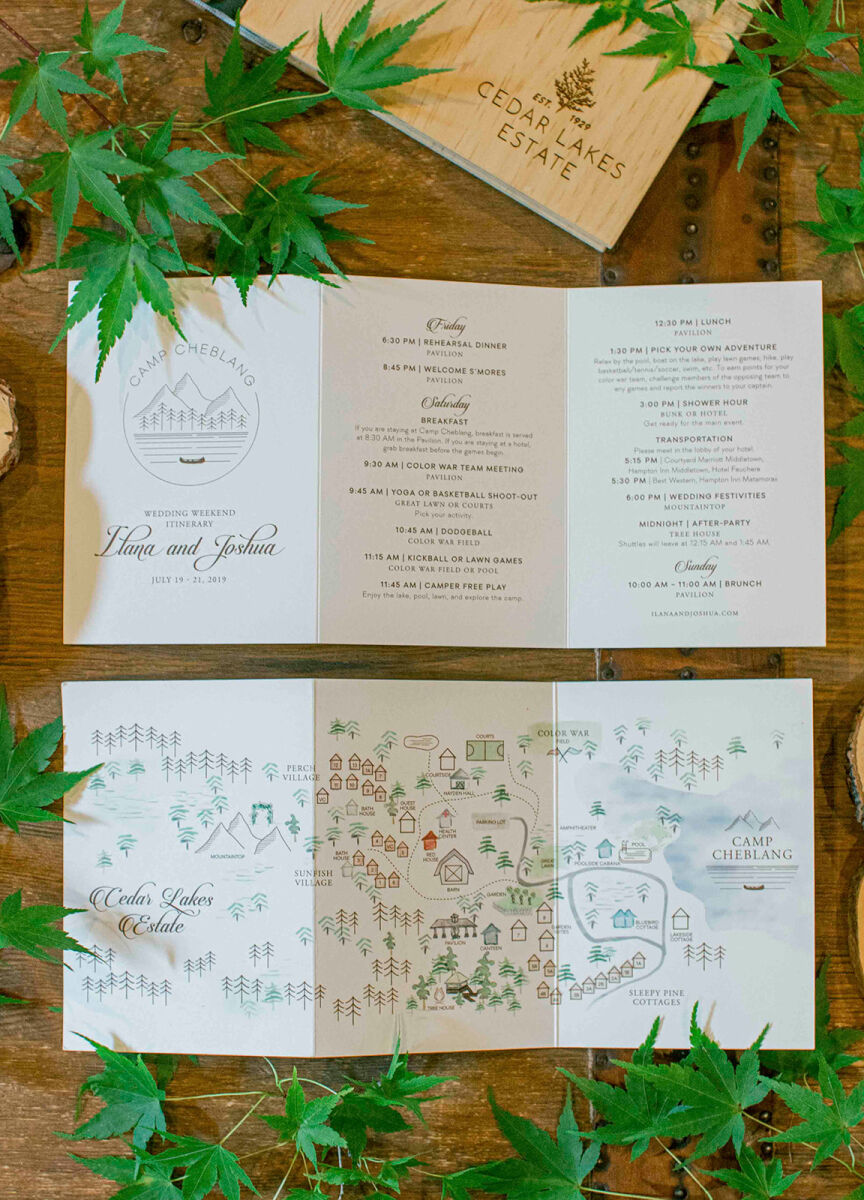 Wedding invitation designer: Trifold wedding invitation designs featuring a hand drawn map 