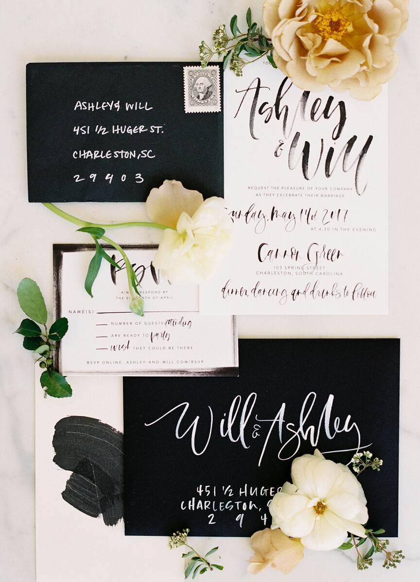 Classic black and white wedding invitation designs by wedding invitation designer A Fabulous Fete