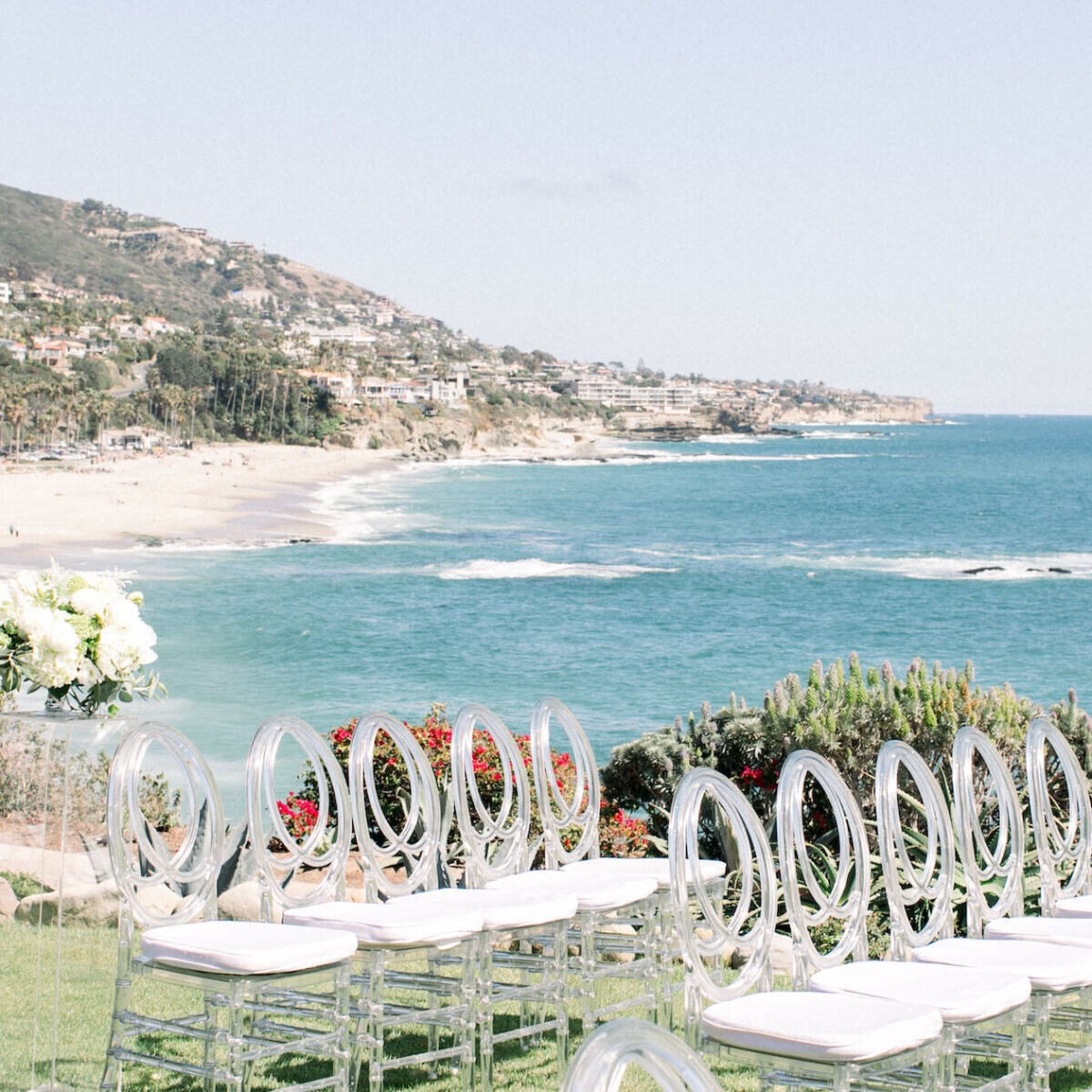 Wedding Venues in California: An oceanfront ceremony setup at the Montage in Laguna Beach, California.