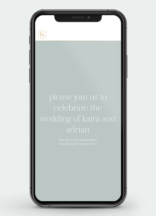 Wedding Website Examples: A mobile display of a seafoam green wedding website.