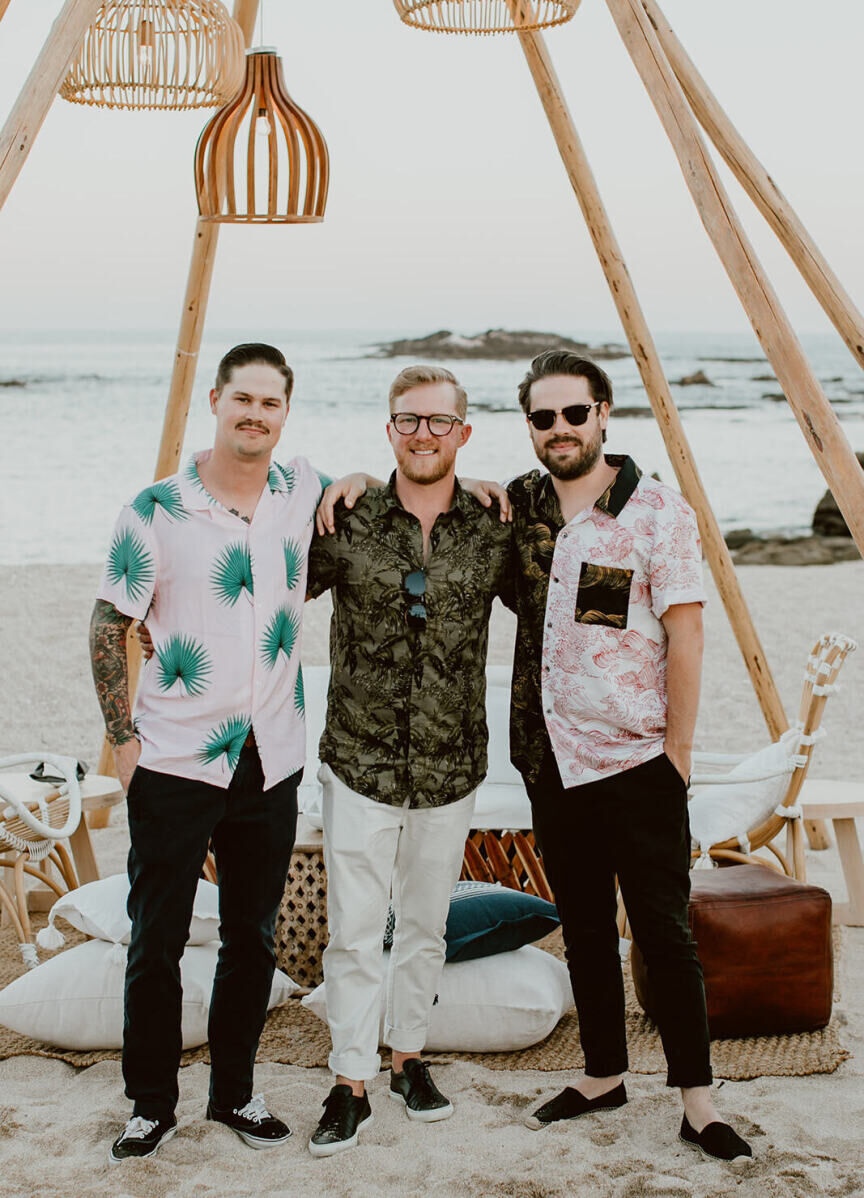 The welcome fiesta the night before the Cabo wedding called for colorful, patterned shirts for the guys. 