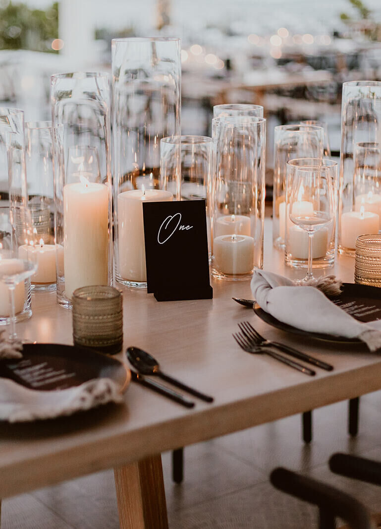 No flowers were used in the centerpieces of this Cabo wedding, instead just candles decorated the tables.