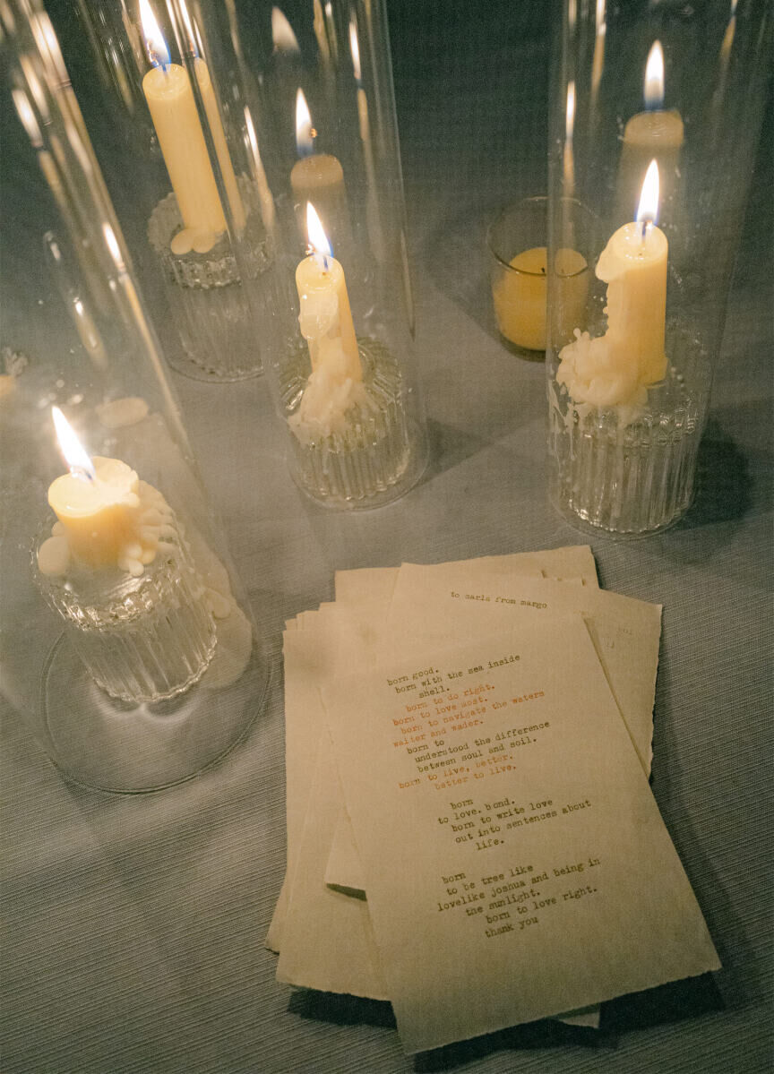 Poems were typed on a typewriter during a whimsical wedding reception at The Columns in New Orleans.