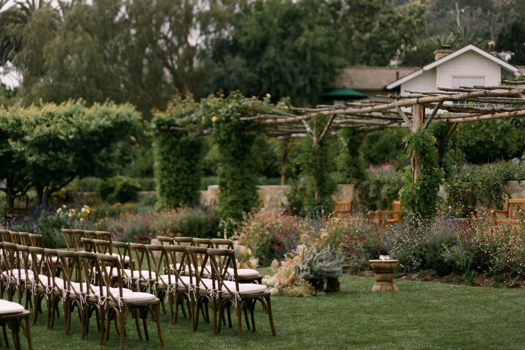 Celebrity Wedding: An outdoor ceremony setup at a ranch near Santa Barbara.