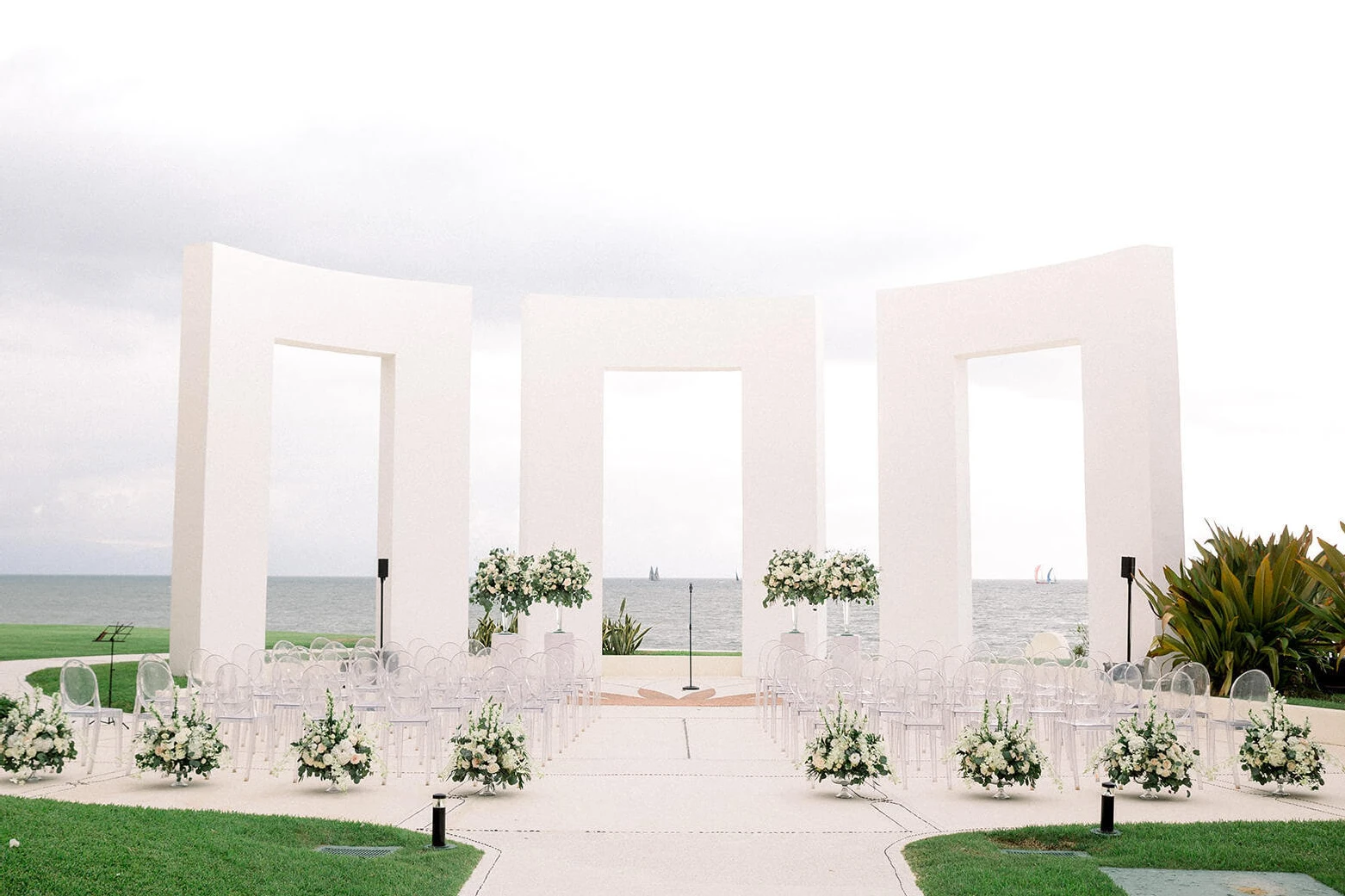 Celebrity Wedding: A large white gazebo overlooking the ocean in Mexico.