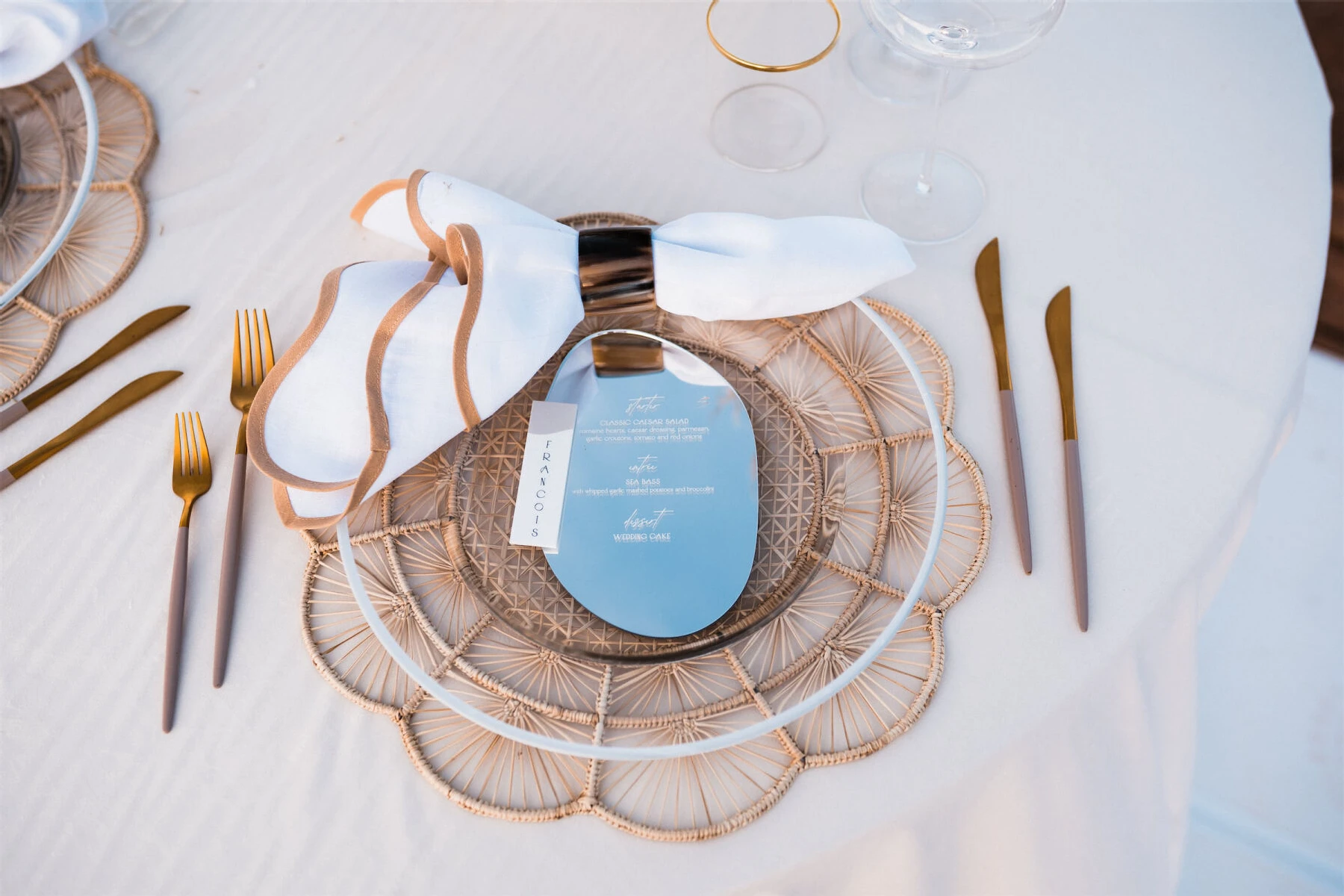 The menus at this desert wedding were mirrored, to reflect the landscape on view during dinner.