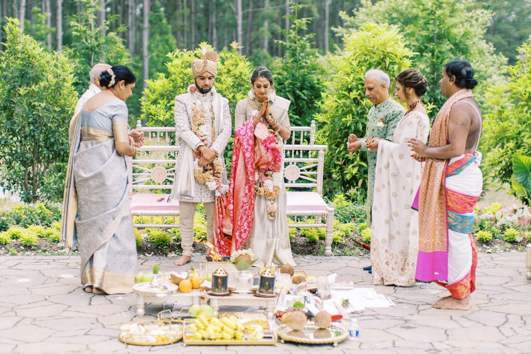 A destination Indian wedding weekend featured numerous events, with this traditional ceremony taking place outside before an elegant reception inside a barn.