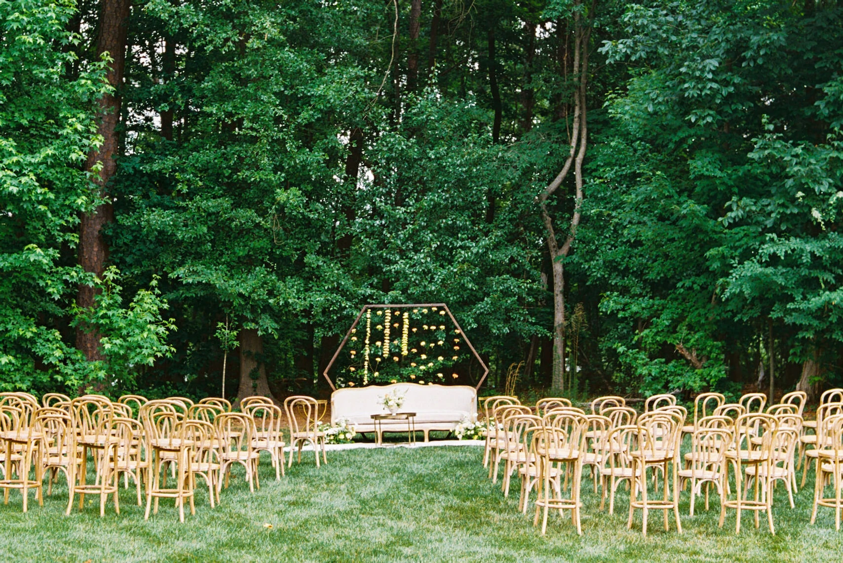 An outdoor setup for an engagement ceremony during a destination Indian wedding weekend. The ceremony would have typically happened earlier, but due to the pandemic it was grouped in with the other events that weekend.