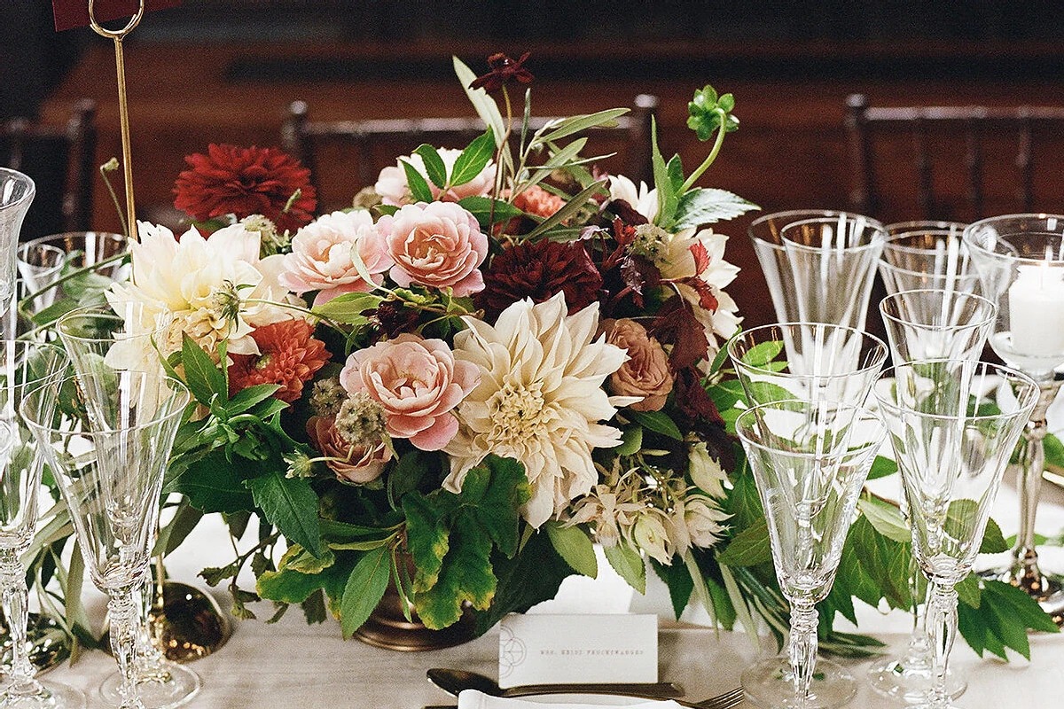 Wedding tablescape with flowers