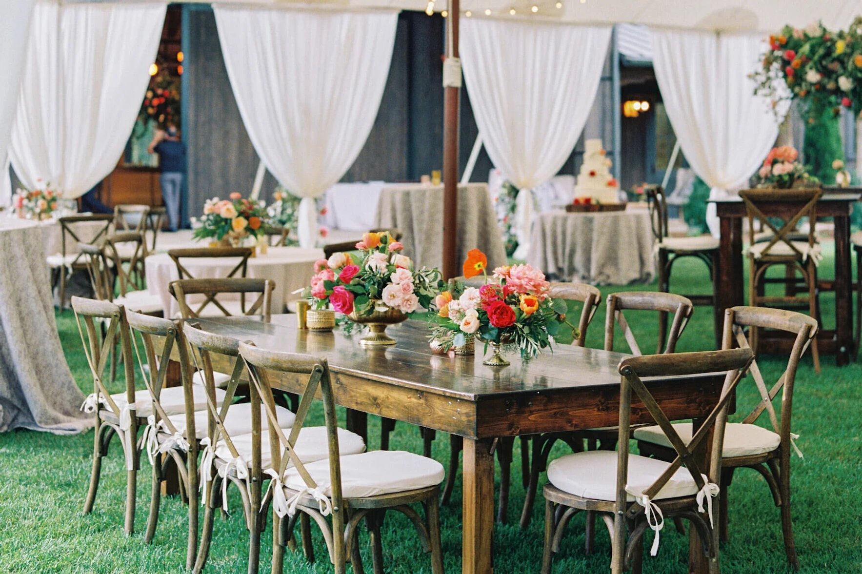 Tent with tables set up underneath