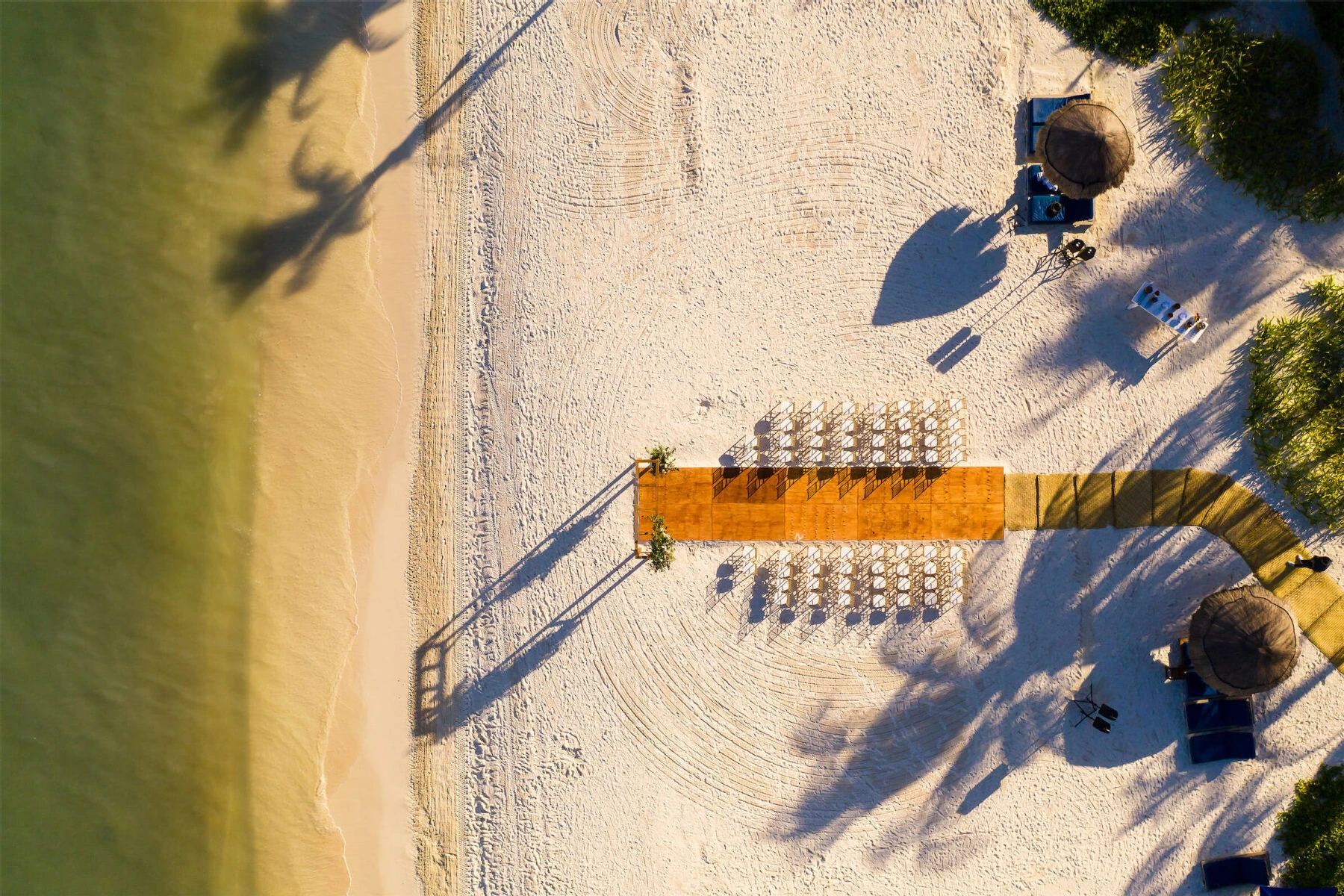 Mexican wedding: aerial image of beach wedding ceremony