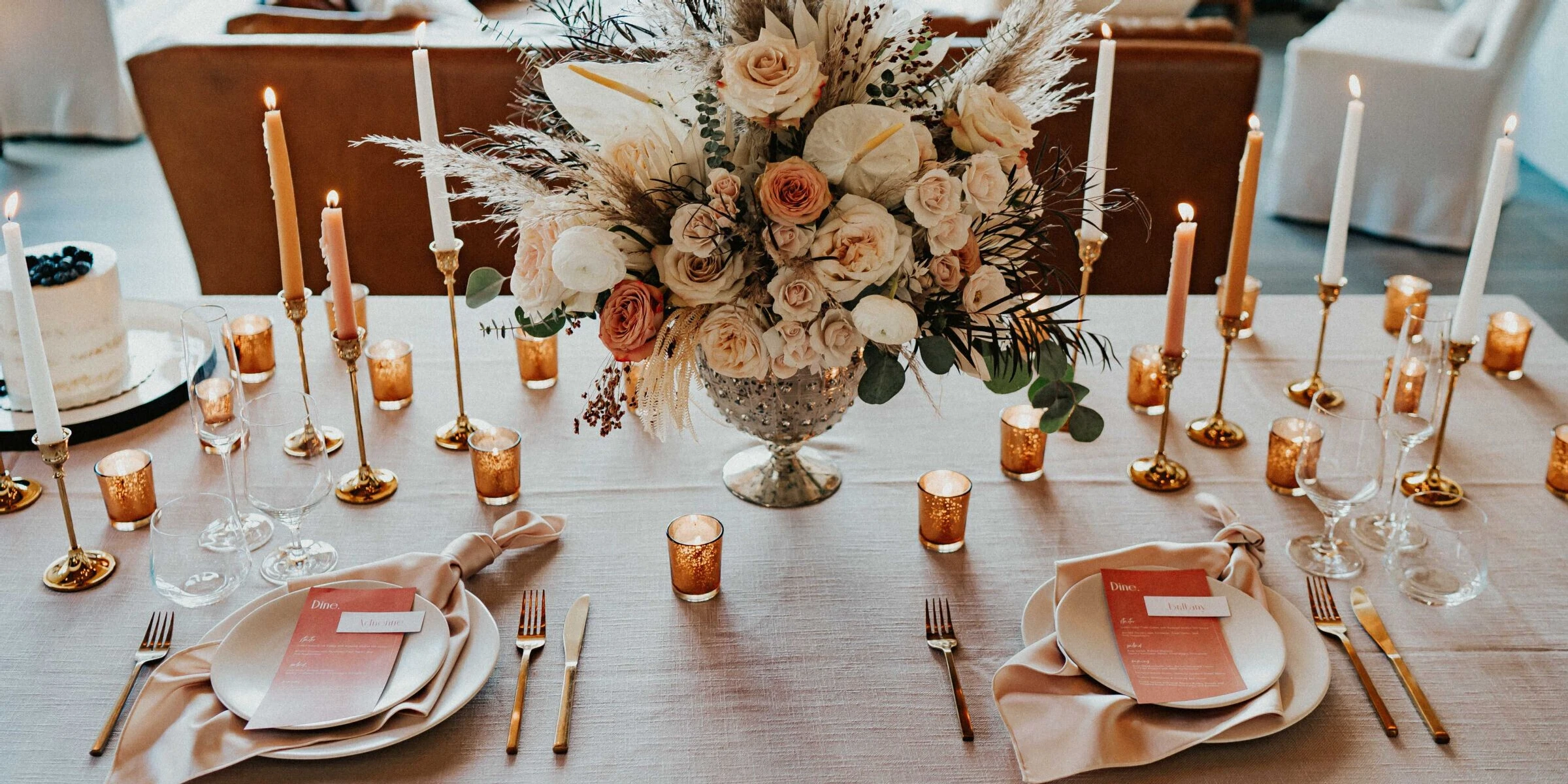 Table set for two from Brittany and Adrienne's mountain elopement