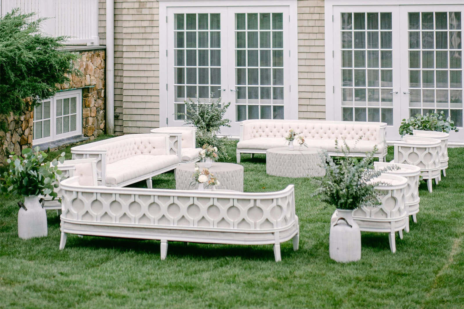 Wedding details: A lounge of specialty furniture rented for a garden-inspired wedding.