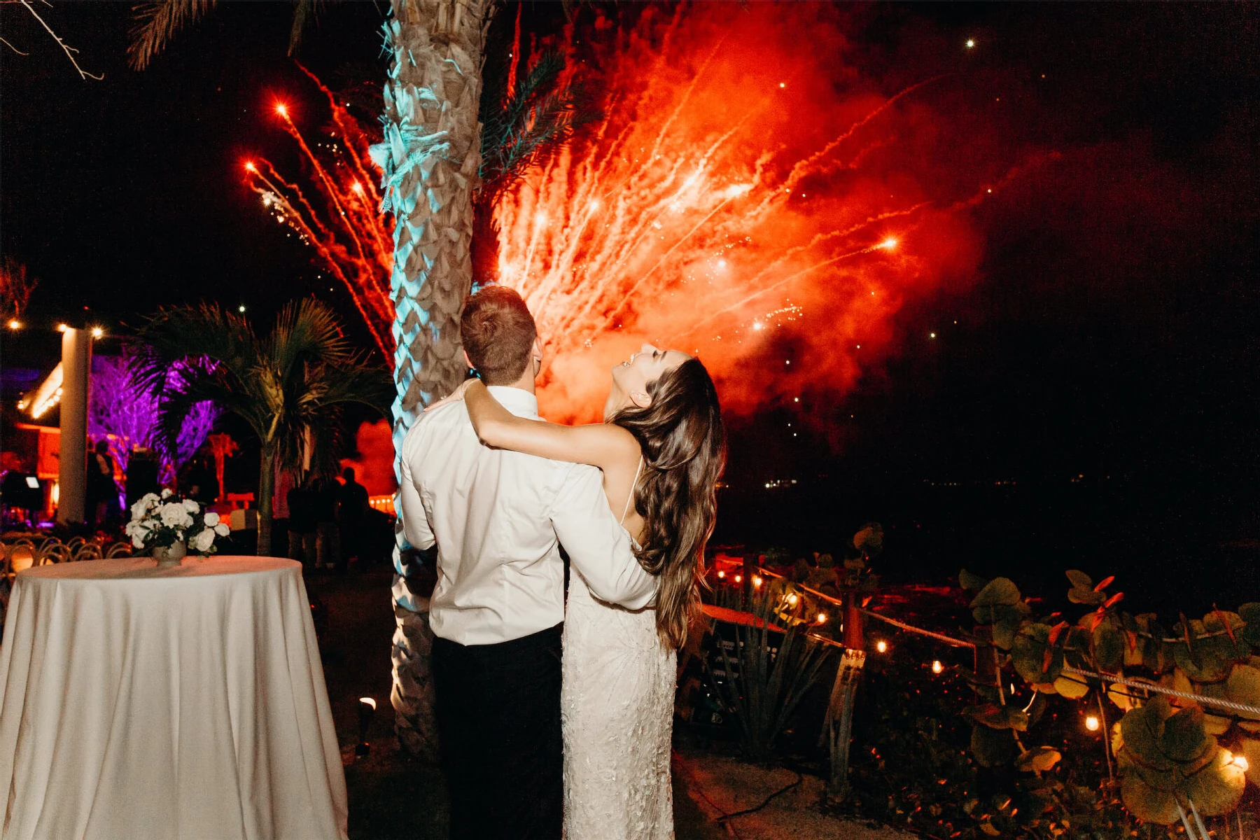 Wedding Fireworks Wedding Sparklers: A wedding couple enjoying fireworks in Mexico.